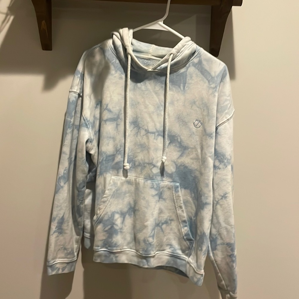 Urban Outfitters white and light blue tie dye hoodie.